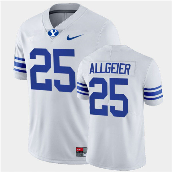 Men BYU Cougars #25 Tyler Allgeier Nike White College Football Game Jersey