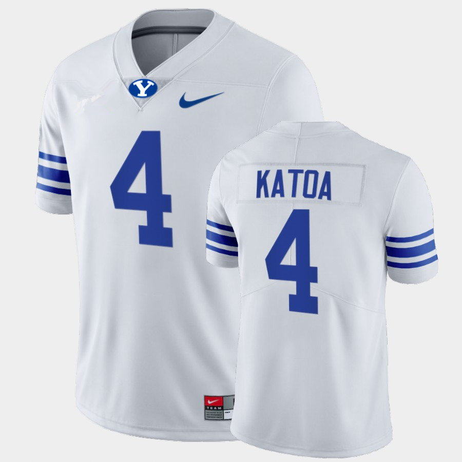 Men BYU Cougars #4 Lopini Katoa Nike White College Football Game Jersey