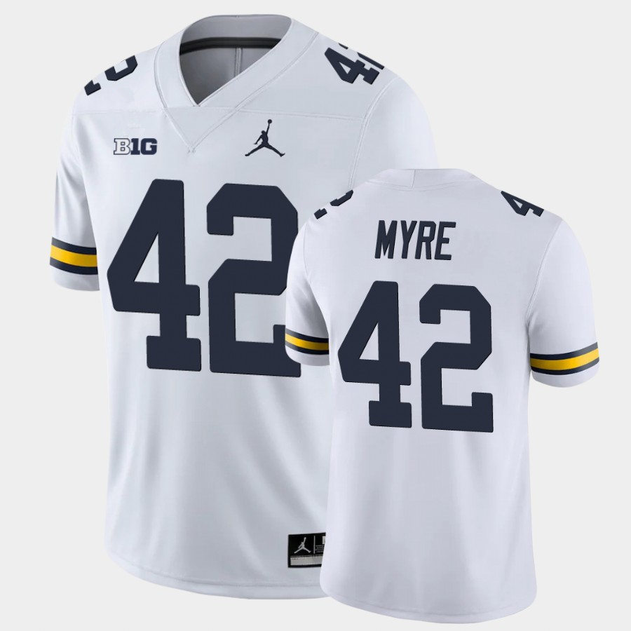Men's Michigan Wolverines #42 Tate Myre White Jordan Brand College Football Game Jersey