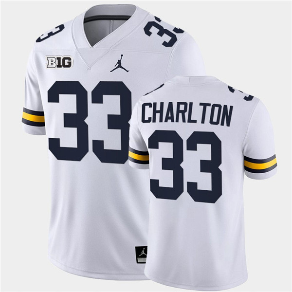 Men Michigan Wolverines #33 Taco Charlton White Jordan Brand College Football Game Jersey