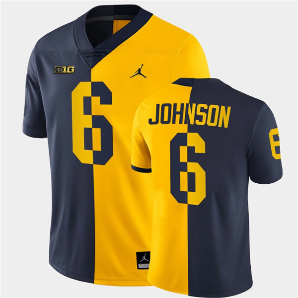 Men Michigan Wolverines #6 Cornelius Johnson Navy Maize Split Two Tone Football Jersey