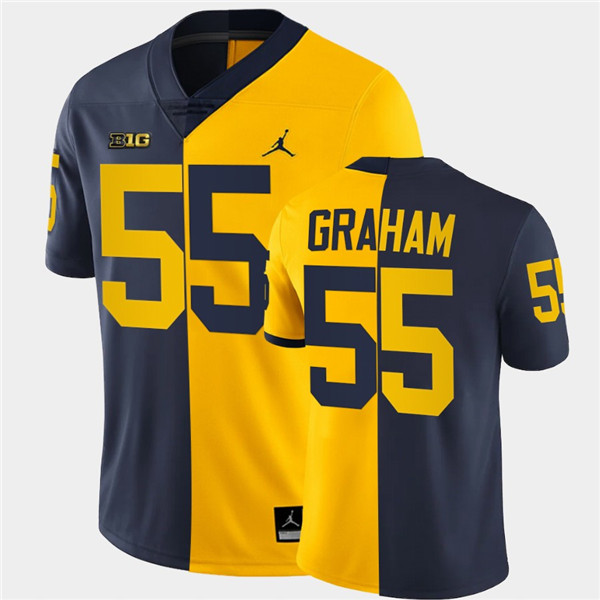 Men Michigan Wolverines #55 Brandon Graham Navy Maize Split Two Tone Football Jersey