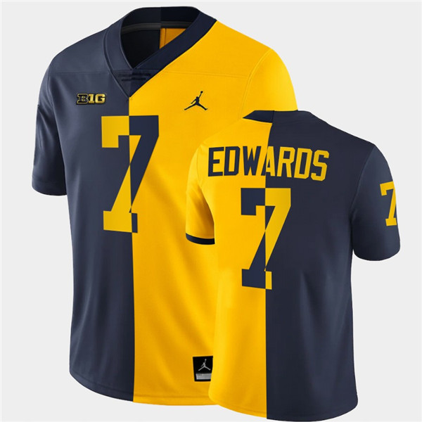 Men Michigan Wolverines #7 Donovan Edwards Navy Maize Split Two Tone Football Jersey