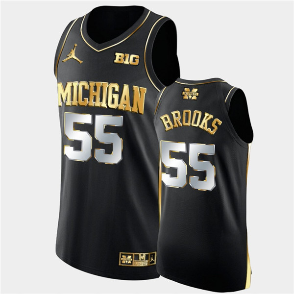 Mens Michigan Wolverines #55 Eli Brooks Nike Black Golden Edition Basketball Jersey