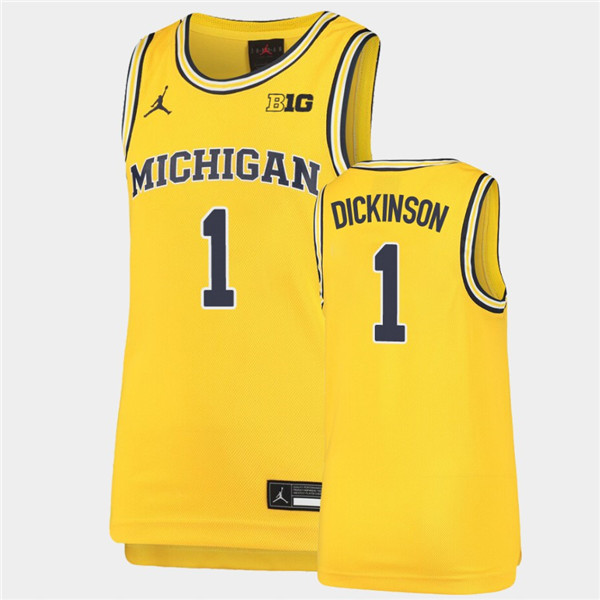 Mens Michigan Wolverines #1 Hunter Dickinson Maize Jordan Brand College Basketball Game Jersey