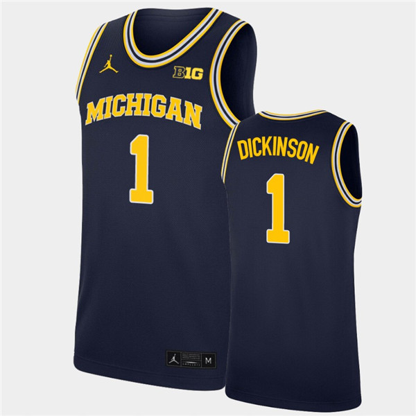 Mens Michigan Wolverines #1 Hunter Dickinson Navy Jordan Brand College Basketball Game Jersey