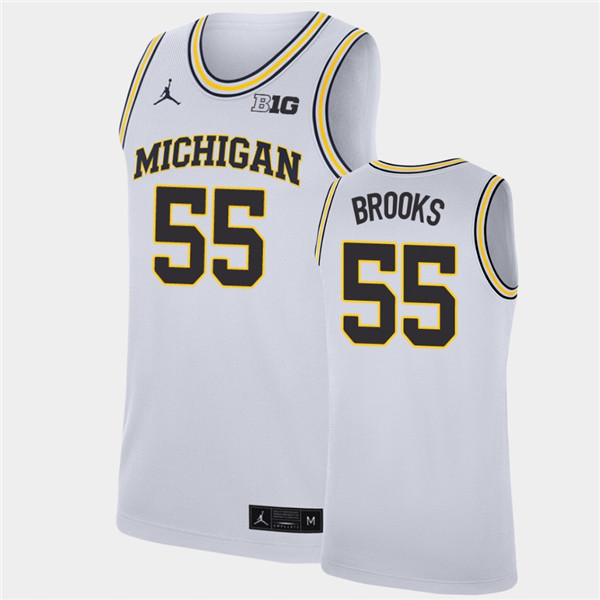 Mens Michigan Wolverines #55 Eli Brooks White Jordan Brand College Basketball Game Jersey