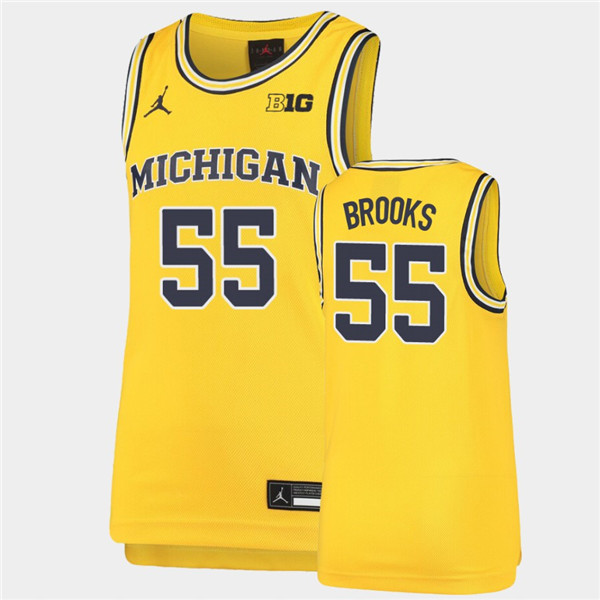 Mens Michigan Wolverines #55 Eli Brooks Maize Jordan Brand College Basketball Game Jersey