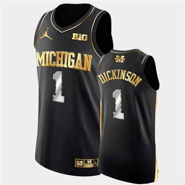 Mens Michigan Wolverines #1 Hunter Dickinson Nike Black Golden Edition Basketball Jersey