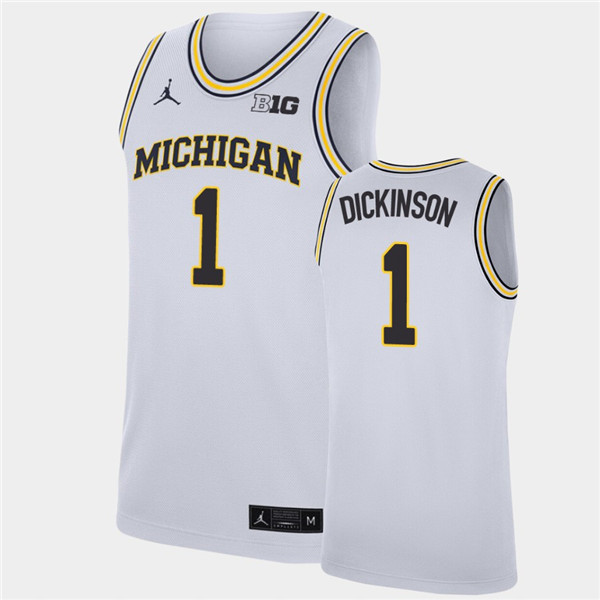 Mens Michigan Wolverines #1 Hunter Dickinson White Jordan Brand College Basketball Game Jersey