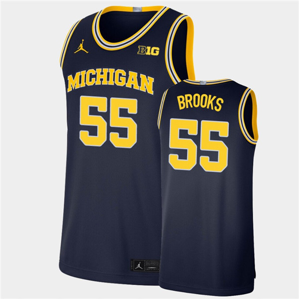 Mens Michigan Wolverines #55 Eli Brooks Navy Jordan Brand College Basketball Game Jersey
