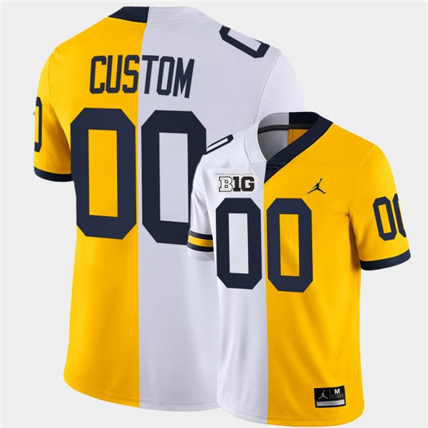 Mens Michigan Wolverines Custom White Maize Split Two Tone Football Jersey