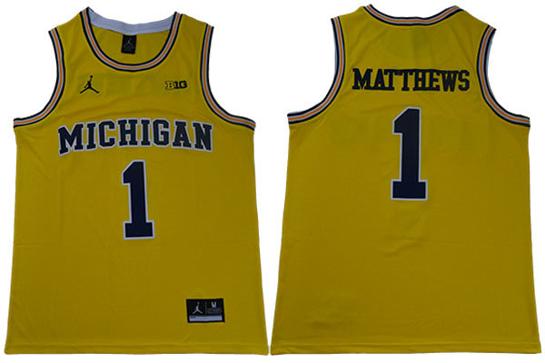 Mens Michigan Wolverines #1 Charles Matthews Maize Jordan Brand College Basketball Game Jersey