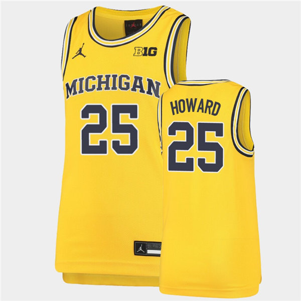 Mens Michigan Wolverines #25 Jace Howard Maize Jordan Brand College Basketball Game Jersey