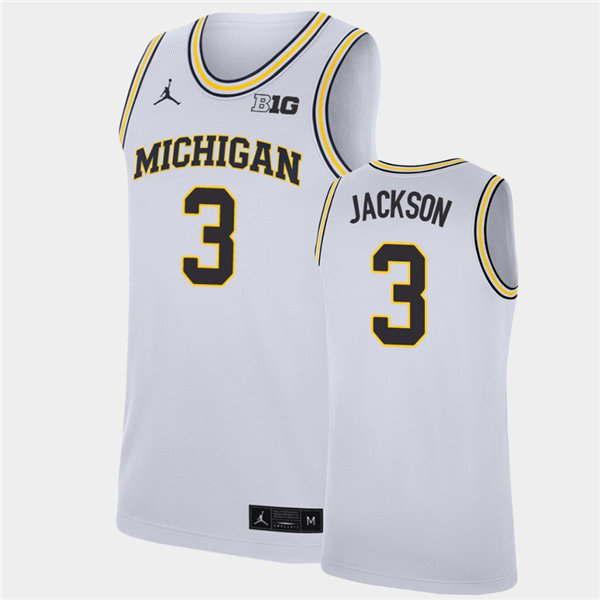 Mens Michigan Wolverines #3 Zeb Jackson White Jordan Brand College Basketball Game Jersey