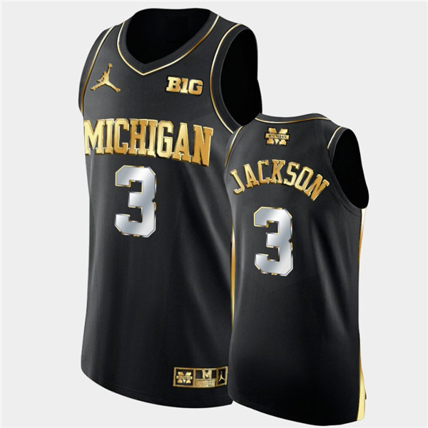 Mens Michigan Wolverines #3 Zeb Jackson Nike Black Golden Edition Basketball Jersey