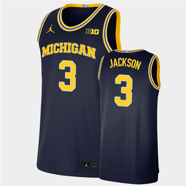 Mens Michigan Wolverines #3 Zeb Jackson Navy Jordan Brand College Basketball Game Jersey