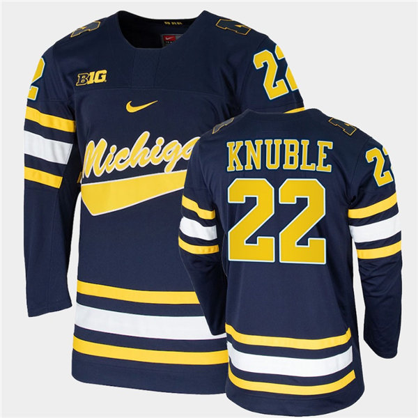 Mens Michigan Wolverines #22 Mike Knuble Nike Navy College Hockey Game Jersey