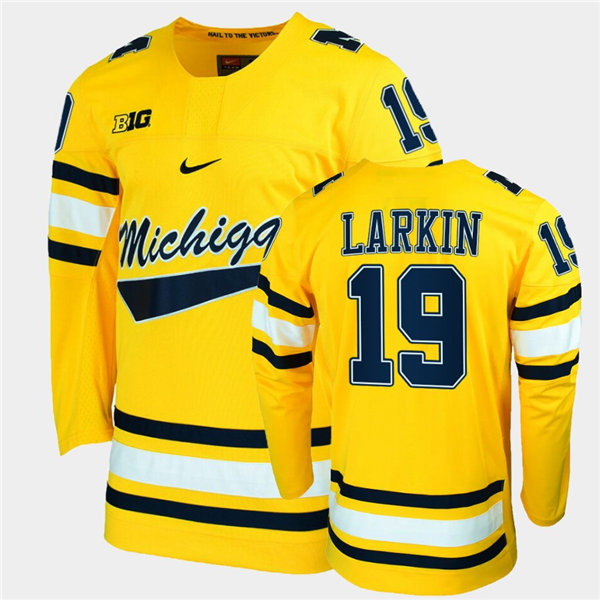 Mens Michigan Wolverines #19 Dylan Larkin Nike Maize College Hockey Game Jersey