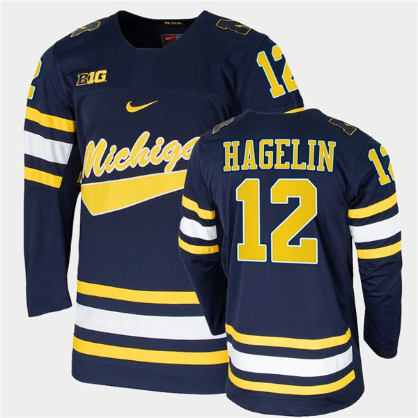 Mens Michigan Wolverines #12 Carl Hagelin Nike Navy College Hockey Game Jersey