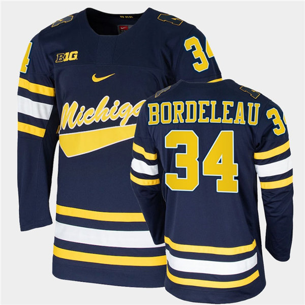Mens Michigan Wolverines #34 Thomas Bordeleau Nike Navy College Hockey Game Jersey
