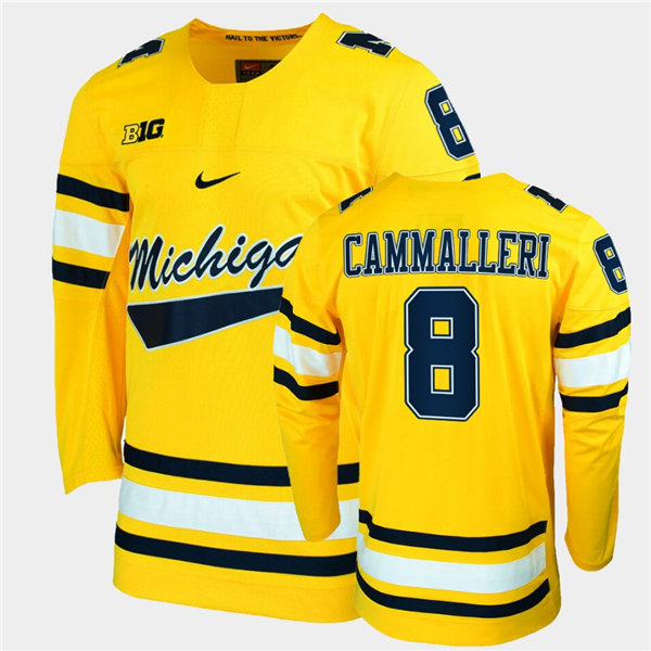Mens Michigan Wolverines #8 Mike Cammaller Nike Maize College Hockey Game Jersey
