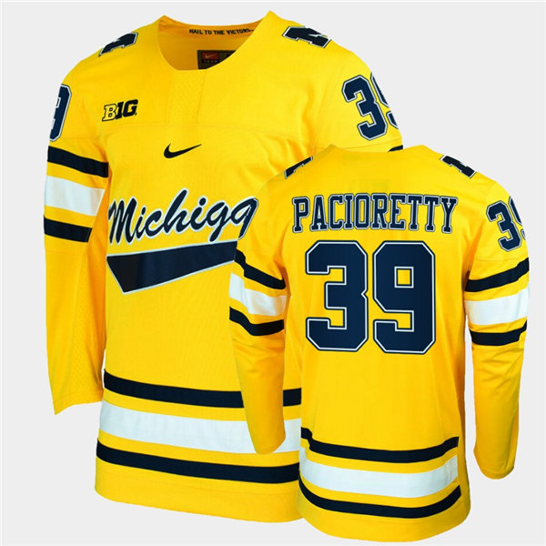 Mens Michigan Wolverines #39 Max Pacioretty Nike Maize College Hockey Game Jersey