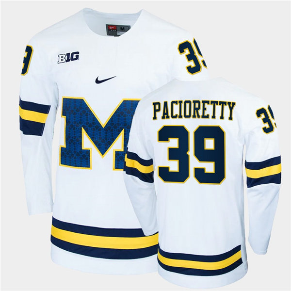 Mens Michigan Wolverines #39 Max Pacioretty Nike White Big M College Hockey Game Jersey