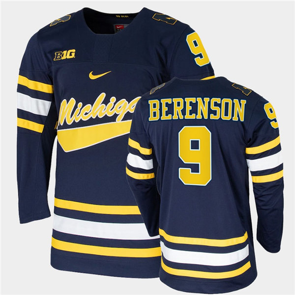 Mens Michigan Wolverines Retired Player #9 Red Berenson Nike Navy College Hockey Game Jersey