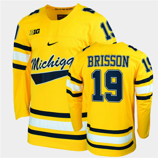 Mens Michigan Wolverines #19 Brendan Brisson Nike Maize College Hockey Game Jersey