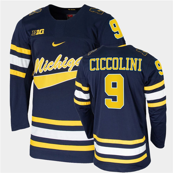 Mens Michigan Wolverines #9 Eric Ciccolini Nike Navy College Hockey Game Jersey