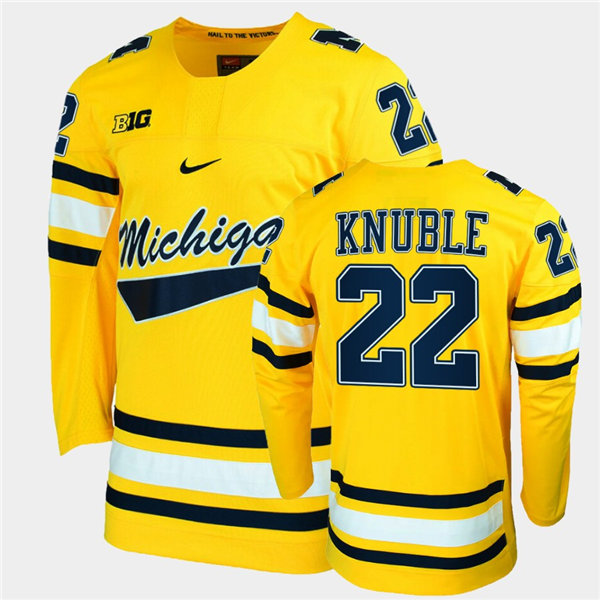 Mens Michigan Wolverines #22 Mike Knuble Nike Maize College Hockey Game Jersey