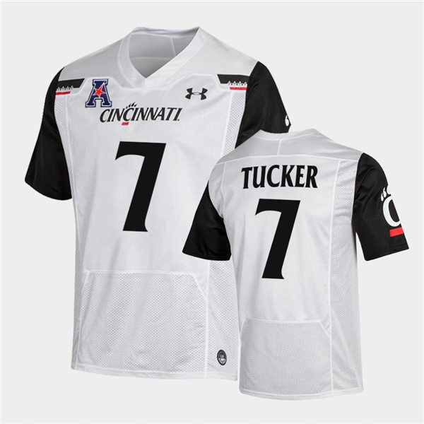 Mens Cincinnati Bearcats #7 Tre Tucker Under Armour White College Football Game Jersey