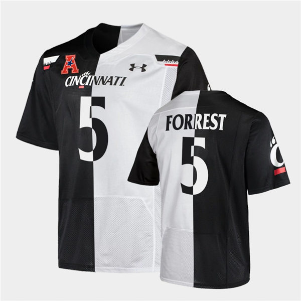 Mens Cincinnati Bearcats #5 Darrick Forrest Under Armour Black White Split Edition College Football Jersey