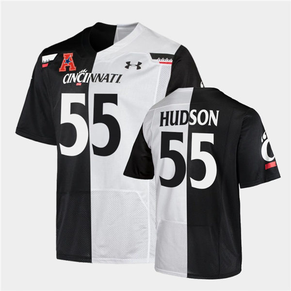 Mens Cincinnati Bearcats #55 James Hudson Under Armour Black White Split Edition College Football Jersey