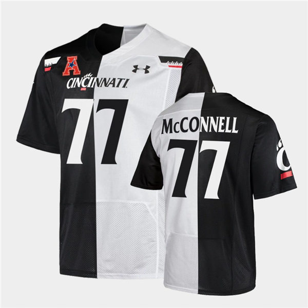 Mens Cincinnati Bearcats #77 Vincent McConnell Under Armour Black White Split Edition College Football Jersey