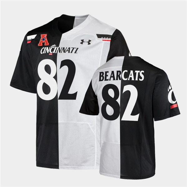 Mens Cincinnati Bearcats Team Honor Number #82 Under Armour Black White Split Edition College Football Jersey