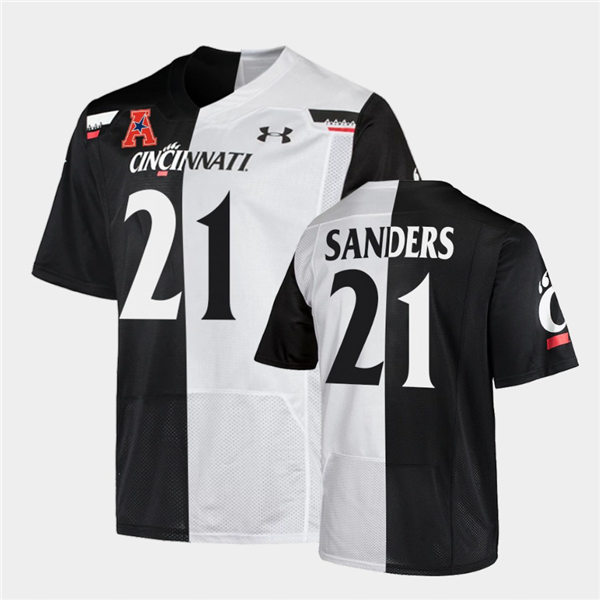 Mens Cincinnati Bearcats #21 Myjai Sanders Under Armour Black White Split Edition College Football Jersey