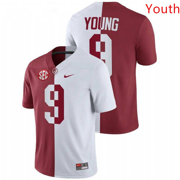Youth Alabama Crimson Tide #9 Bryce Young White Crimson Nike Split Two-Tone Football Jersey