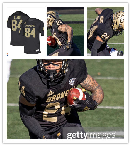 Mens Youth Western Michigan Bronco Custom Adidas Black College Football Game Jersey