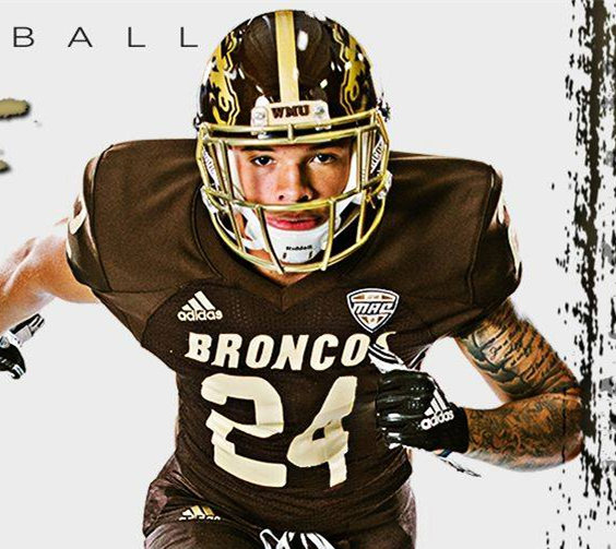 Mens Western Michigan Broncos #24 Skyy Moore Adidas Brown Gold College Football Limited Jersey