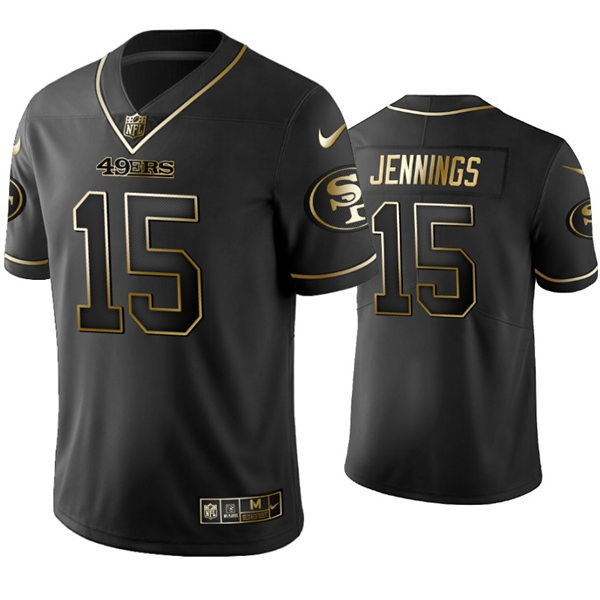 Mens San Francisco 49ers #15 Jauan Jennings Nike Black Golden Edition Vapor Limited Jersey