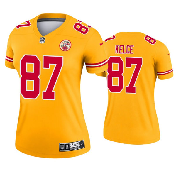 Womens Kansas City Chiefs #87 Travis Kelce Nike Gold Inverted Legend Jersey