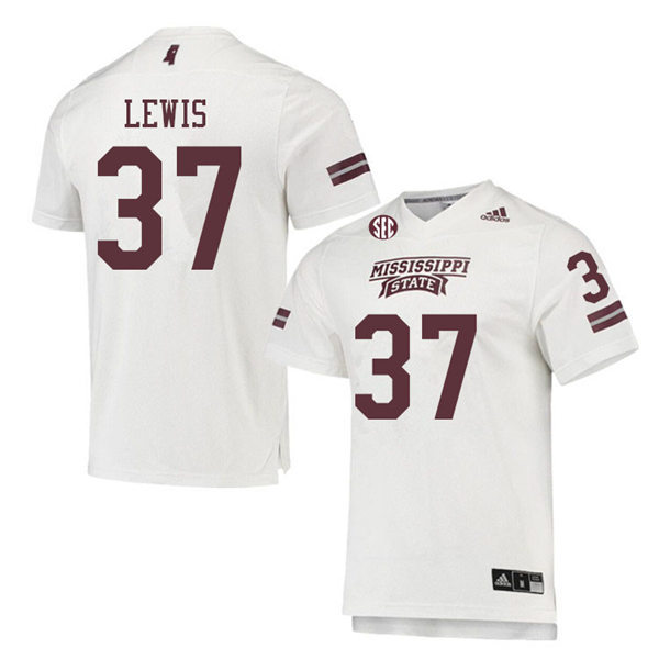 Men's Mississippi State Bulldogs #37 John Lewis adidas White College Football Game Jersey
