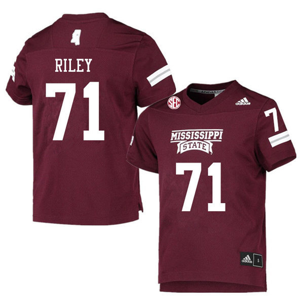 Men's Mississippi State Bulldogs #71 Jim Riley adidas Maroon College Football Game Jersey