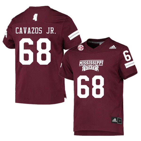 Mens Mississippi State Bulldogs #68 Gabe Cavazos Jr. adidas Maroon College Football Game Jersey