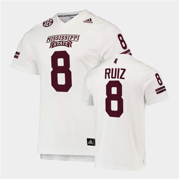 Men Mississippi State Bulldogs #8 Brandon Ruiz adidas White College Football Game Jersey