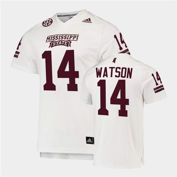 Men Mississippi State Bulldogs #14 Nathaniel Watson adidas White College Football Game Jersey