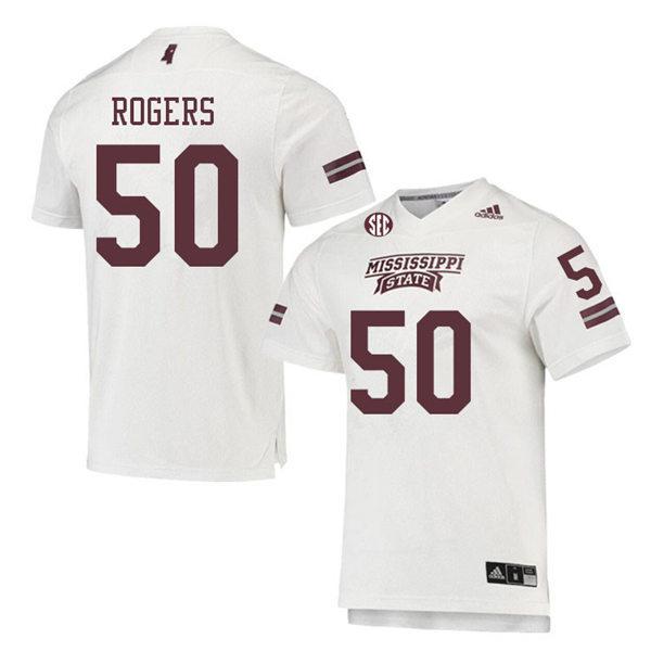 Men's Mississippi State Bulldogs #50 Timar Rogers adidas White College Football Game Jersey