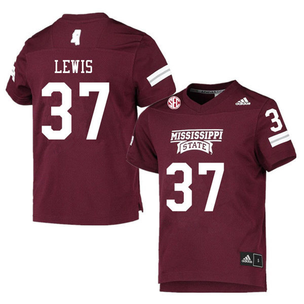 Men's Mississippi State Bulldogs #37 John Lewis adidas Maroon College Football Game Jersey